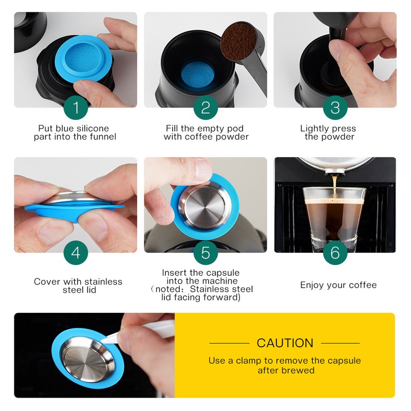 Coffee Capsule Refill Kit Stainless Steel Silicone Reusable Capsule Holder