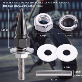 MEAJOO 4Pcs Spike License Plate Screw Fasteners Kit, Decorative Anti-Theft Stainless Steel & Aluminum Alloy Frame Bolts Fits Most Vehicles, Trucks, and Motorcycles(Gray)