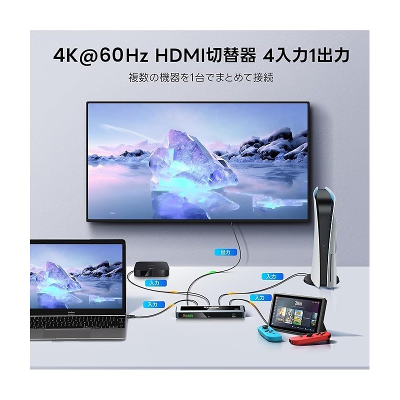 NEWCARE 4K@60Hz HDMI Switcher, 4 in 1 out with Remote