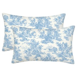 Wsunsal Blue Toile Pillow Covers 12x20 Inch Set of 2 Vintage French Country Throw Pillow Cover Farmhouse Square Linen Cushion Cover Decor for Home Sofa Bedroom Outdoor Indoor
