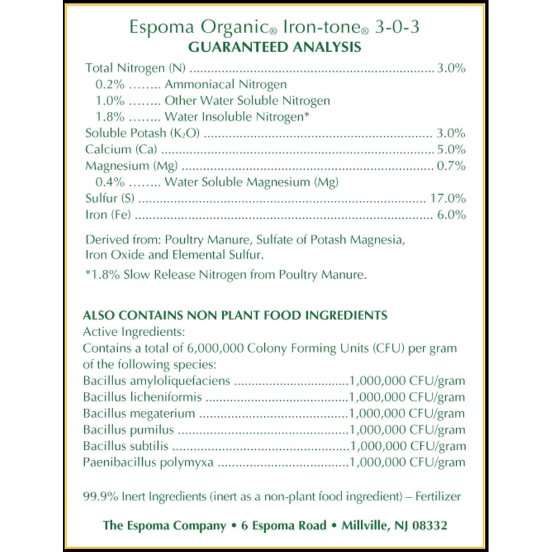 Espoma Organic Iron-Tone 3-0-3 Organic Fertilizer and Plant Food to