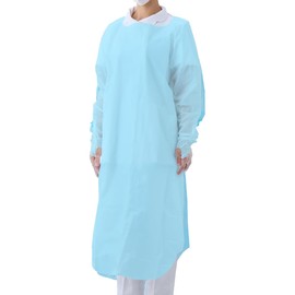 OO Osaki 73739 Disposable Plastic Apron, Clean Apron, Sleeve Type, Long Sleeve, Finger Hook, One Size, Blue, 10 Pieces