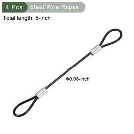 YOKIVE 4 Pcs Safety Cable Locks, Stainless Steel Security Wire Ropes with Double Loop | Great for Homes Doors Fences (Black, 5-Inch, 2mm Dia)