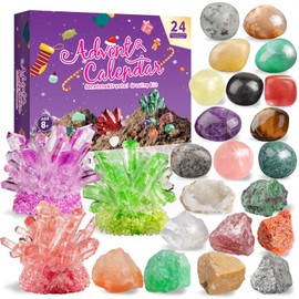 Advent Calendar 2024, Crystal Growing Kit, Crystals Advent Calendar 2024 Kids, 24 Days Crystals Gemstones Minerals Rocks Fossils Christmas Countdown Calendar Science Kit for Xmas Girls Boys Men Women (#1)