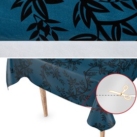 Washable Oilcloth Tablecloth 100 x 140 cm Cut Edge Chika Dark Blue Garden Tablecloth Oilcloth