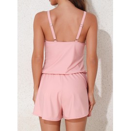 Smismivo - Mameluco de natación para mujer, modesto de una pieza, con bolsillos, traje de baño, Rosa claro, XX-Large Plus