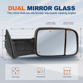 KUIPERAUTO 2PCS Power Heated Towing Mirrors Compatible for 2002-2008 Dodge Ram 1500/2003-2009 Ram 2500 3500 w/Manul Telescoping Black (Left and Right)