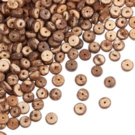 OLYCRAFT 428 pieces Coconut Shell Beads 8mm Natural Coconut Shell Rondelle Beads Summer Beach Theme Flat Round Coconut Beads Strands for Bracelet Necklace Jewelry Making DIY Craft Summer Decoration