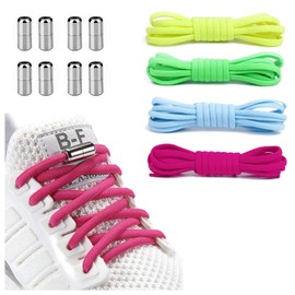 Booyckiy 4 Pairs No Tie Elastic Shoe laces - Tieless Shoelaces for Kids, Adults and Elderly, One Size Fits All