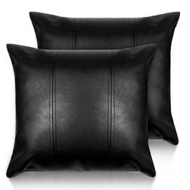 AOOTOOLINK Faux Leather Throw Pillow Covers 20X20 Inch Set of 2 Black Outdoor Modern Farmhouse Solid Decorative Pillow Covers for Room Couch Living Bedroom Bed Sofa
