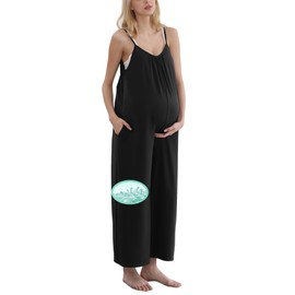 aulai Fashionable Loose Maternity Jumpsuit with Breezy Comfort Designed for Pregnant Women Perfect as Oversized Jumpsuit for Women (black, Medium)
