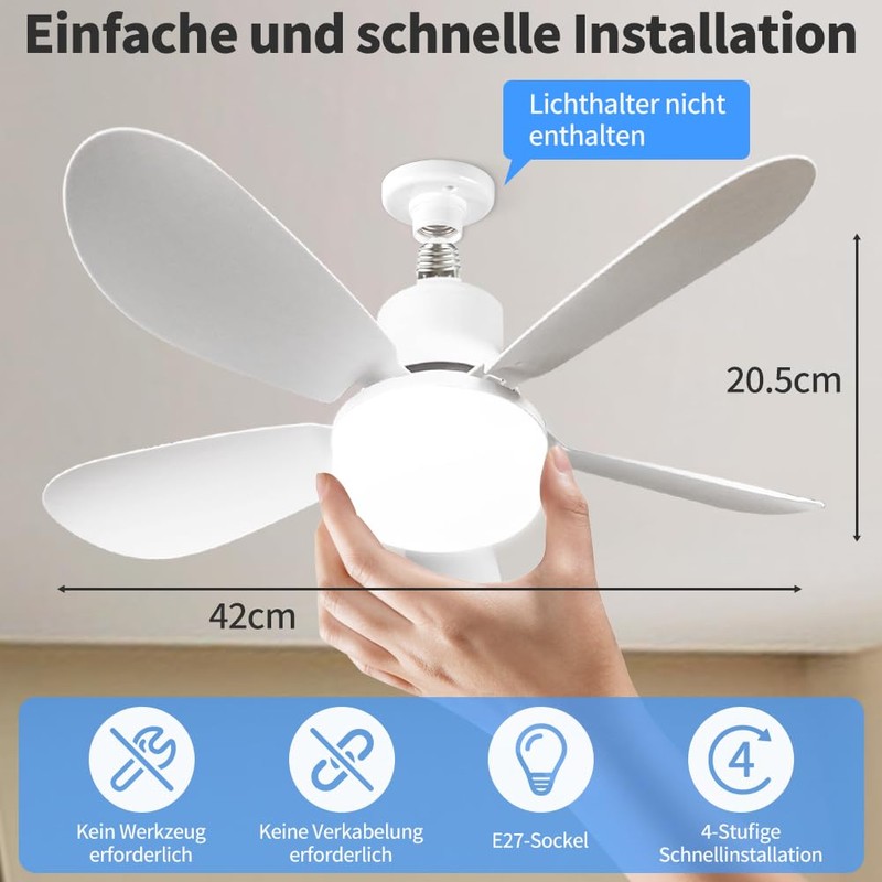 Abnaok Ceiling Fan with LED Light and Remote Control, Bedroom