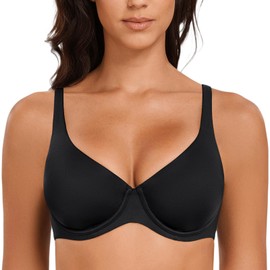MELENECA Women's V-Neck Minimizer Underwire Plus Size Unlined Plunge T-Shirt Bras Black 34F