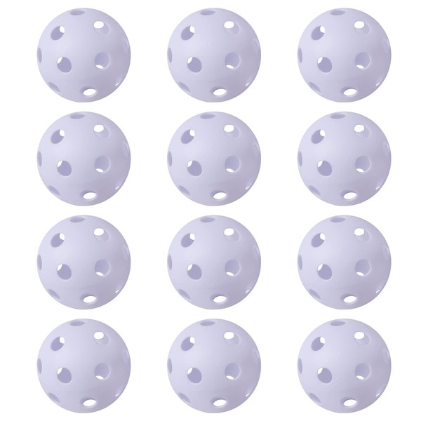 GSE 12-Pack Plastic Practice Baseballs, Training Baseballs for All Skill Levels. Limited Flight Hollow Airflow Softballs for Indoor/Outdoor Pitching, Batting, Throwing, and Catching(White)