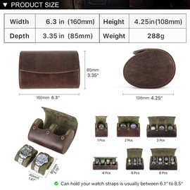 Hiram Genuine Leather Watch Case Watch Storage Box Portable Travel Organizer for Men 1187 Coffee Fit 2 Watches Vintage