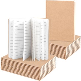 Koogel Pack of 24 small lined notebooks, notebooks, journal, diary, notepads, school notebooks, 8.9 x 12.7 cm, notebooks with kraft paper cover, brown