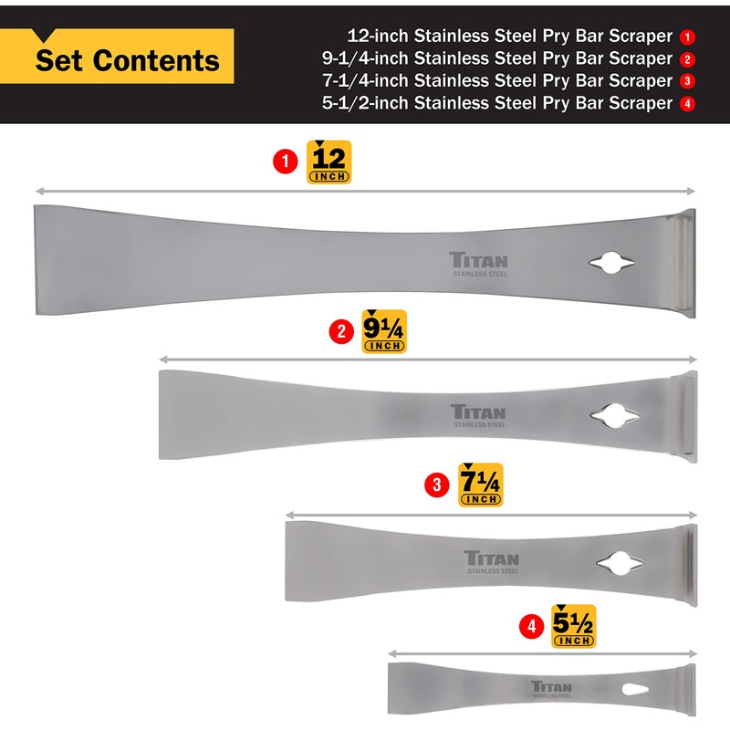 Titan 17009 4-Piece Stainless Steel Pry Bar Scraper Set