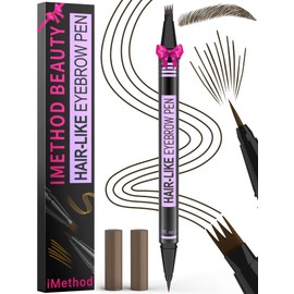 iMethod Eyebrow Pen - Eyebrow Pencil Magic 2-in-1 Eye Brow Pencils for Women with 4-Fork-Tip and Precise Brush-Tip Create Natural Hair-Like Brows, Last All Day, Microblading Eyebrow Pen, Black Brown
