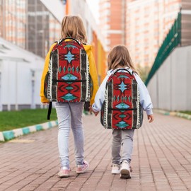 ALAZA Aztec Backpack 5th Grade Backpack Boys Girls Indian Tribal Backpack Kids Bookbag 3rd 4th Grade Elementary Red Geometry Travel Laptop Shoulder Bag Students Daypacks