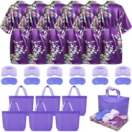 Girl Robes Spa Party,Kids Spa Party Set for Girls - Includes 6 Robes, 6 Headbands, 6 Eye Masks, 6 Tote Bags (Purple, Size 12)