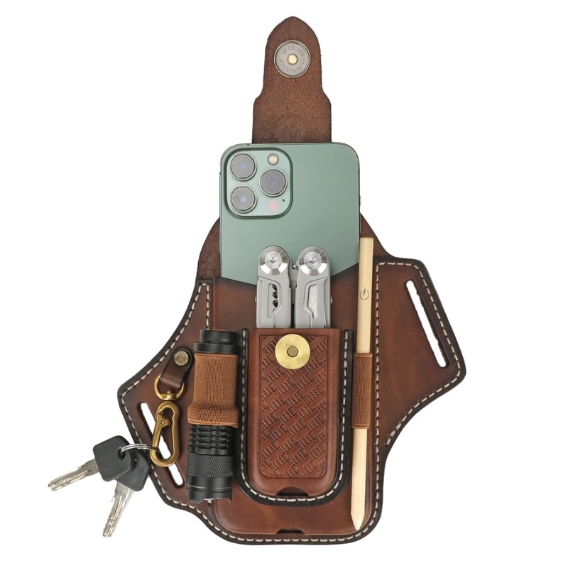 Tourbon Multi Tool Leather Belt EDC Pocket Organizer Phone Pouch