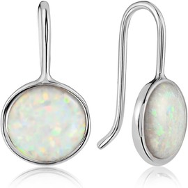Opal Earrings for Women - Dainty Earrings for Women, 925 Sterling Silver Plated Opal Jewelry for Women, Created White Opal Stone Small Silver Drop Earrings for Women, Silver Dangle Earrings for Women