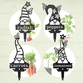 RealSteel Brand, Gnome Plant Markers for Outdoors, Garden Labels Metal Stake, Plant Tags, Garden Sign for Vegetables, Outdoor Decorations, Yard and Gardening Gift