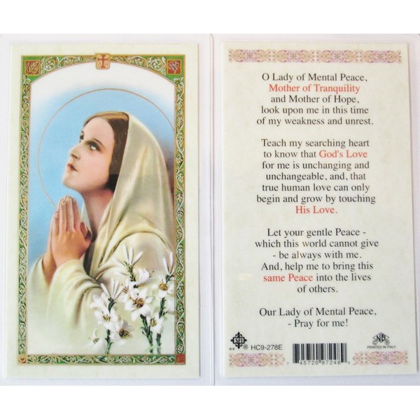 Prayer to Our Lady of Mental Peace. Laminated 2-Sided Holy Card (3 Cards per Order)