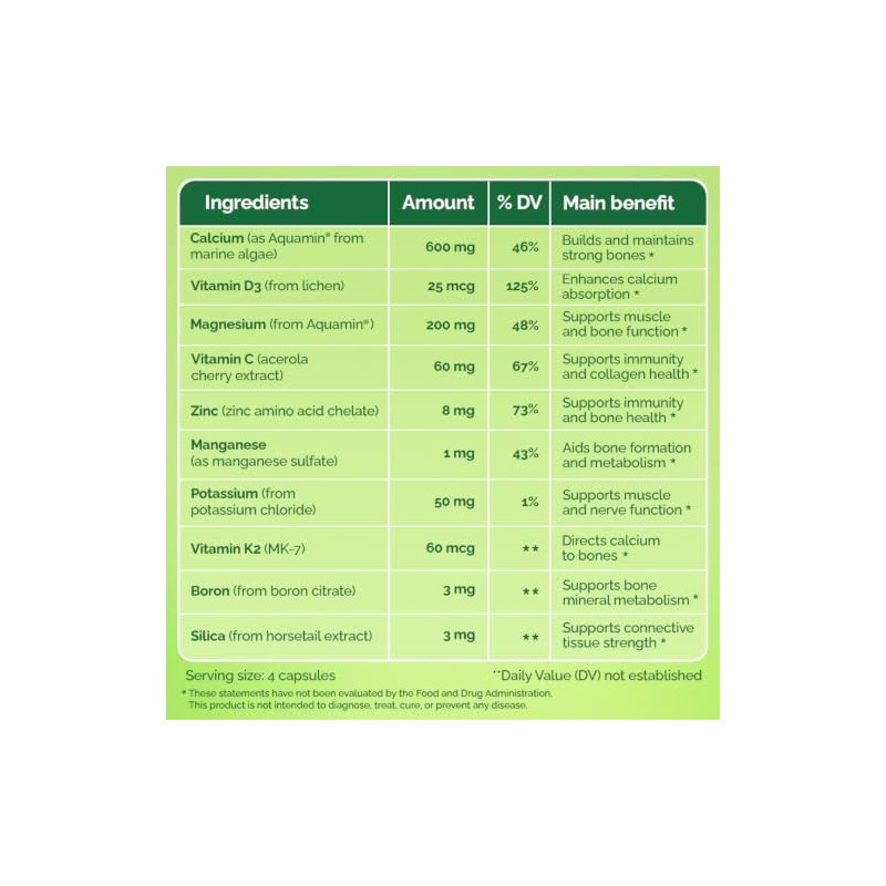 NATURELO Bone Strength with Plant-Based Calcium | 120 Capsules |