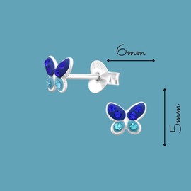 Laimons Charming Children's / Girls' Butterfly Stud Earrings with Sparkling Glitter 925 Sterling Silver, Silver, Crystal