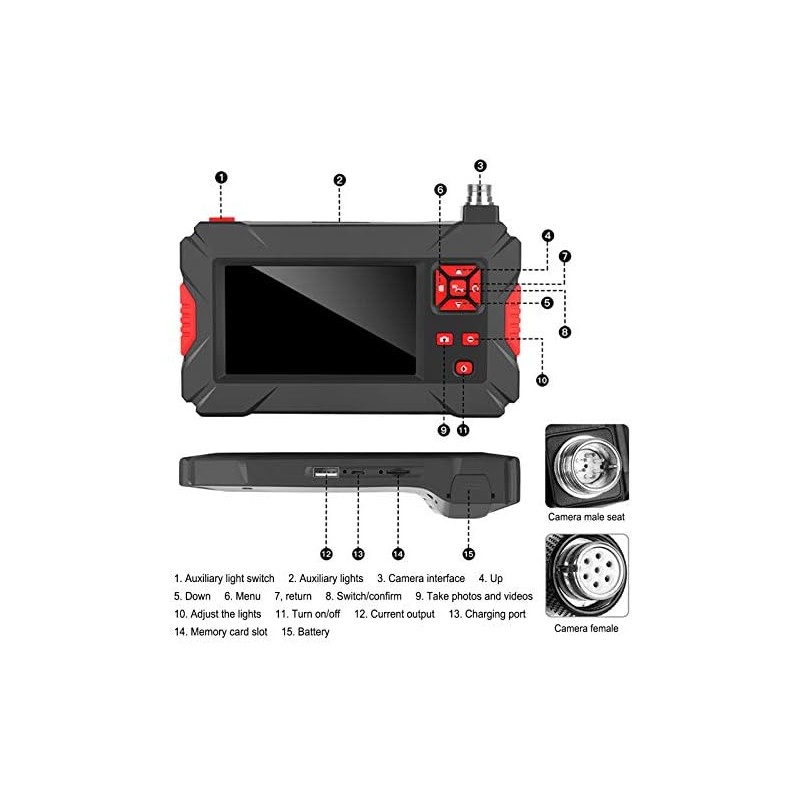 Endoscopio Industrial Doble Lente 10M con LCD 1080p y 9