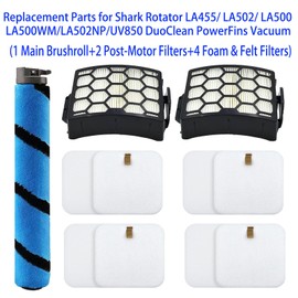 Brush Filter Replacement Parts for Shark Rotator LA455 LA502 LA500 LA500WM LA502NP UV850 DuoClean PowerFins Vacuum 1 Roller Brush 2 HEPA Filters 4 Foam & Felt Filters Part 1483FC200 XHF320 XFFK320