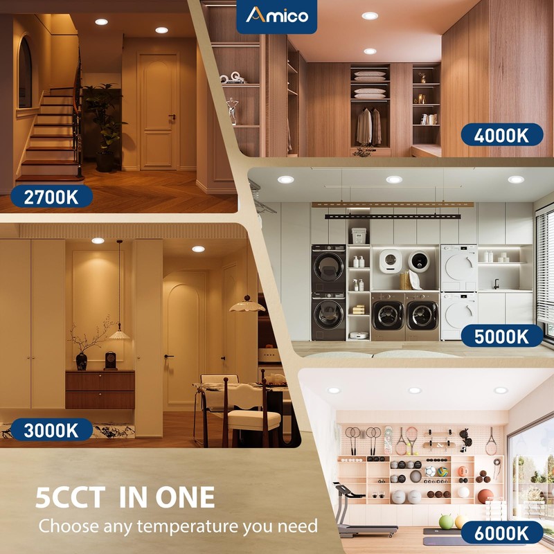 Amico 5/6 inch Motion Sensor Recessed Light, 12.5W=100W, 950LM, 2700K/3000K/4000K/5000K/6000K