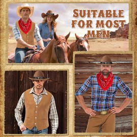 Saier tbo 5Pcs Western Cowboy Fancy Dress, Men’s Cowboy Outfits Set with Waistcoat Wide Brim Hat Belt Paisley Bandanna Bull Head Necklace Wild Western Accessories for Adult Cosplay (XL)