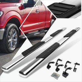 (2Pcs) 5 Inch Chrome Stainless Oval Nerf Step Bars Side Steps Compatible with 15-22 F150-F350 Extended Super Cab