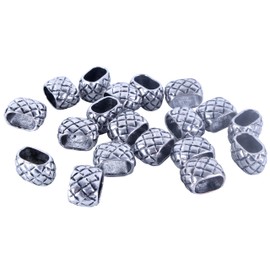 KONMAY Carved Spacer Beads 20pcs 10.0x6.0mm Antique Silver Flat Hole Slider Charm Beads Alloy Loose Beads for Licorice Leather Bracelet and Jewelry Making