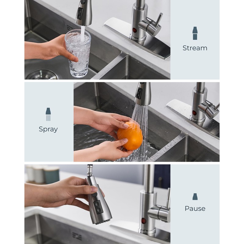 FORIOUS Touchless Kitchen Faucet with Soap Dispenser, Brushed Nickel, Hands-Free,