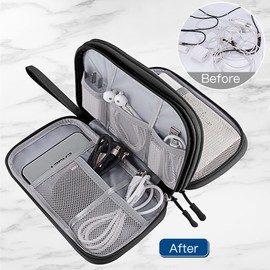 HCFGS Travel Cable Organiser Bag Portable Electronics Accessories Organizer 3 Layers Pouch Water-Resistant Carry Case All-in-One Gadget Storage Bag (Black)