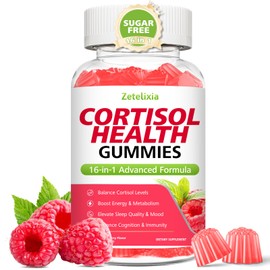 Zetelixia Cortisol Gummies for Women, 16-in-1 Sugar Free Cortisol Supplements for Women with Ashwagandha, Rhodiola Rosea, Magnesium, L-theanine for Relaxation, Zzz, Cognition, Raspberry Flavor, 60Ct