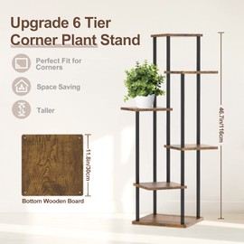 Oppro Plant Stand Indoor Outdoor, 6 Tier Corner Tall Metal Plant Stands Shelf for Multiple Plants, Tiered Wood Flower Pot Holder Large Planter Stands for Patio Balcony Garden Living Room (Black)