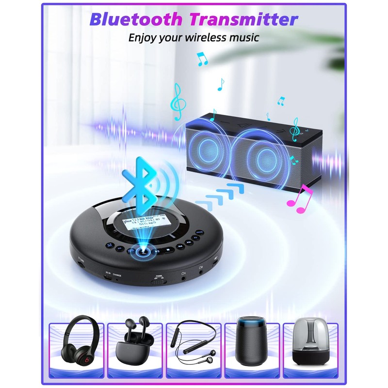 ARAFUNA Portable CD Player Bluetooth with FM Radio, 2000mAh Rechargeable
