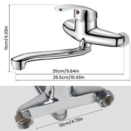 VirtuGro Wall Mounted Tap 25 cm Kitchen 360° Rotatable Sink Tap Kitchen Cold and Hot Single Lever Mixer Tap Kitchen for Kitchen Sinks and Sink in the Bathroom Chrome