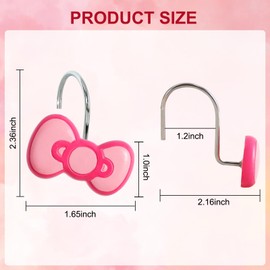 CTOHN 12-Piece Pink Bow Shower Curtain Hooks, Cute Stainless Steel Decorative Shower Hangers Rings for Bathroom Decor