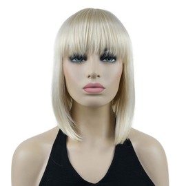 Lydell 10" Short Straight Bob Hair Wigs with Bangs No Part Full Synthetic Hair Cute Wigs (613 Blonde)