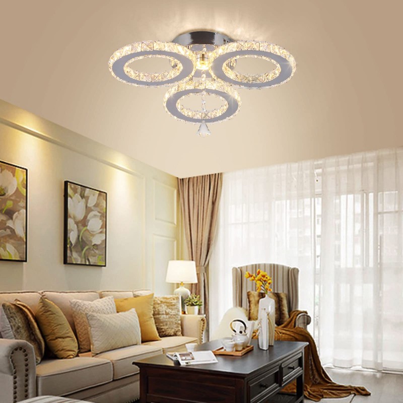 diisunbihuo Dimmable LED Crystal Ceiling Light 13x3.5 Inches 3 Rings