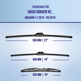 alca® Windscreen Wiper with Rear Wiper Ideal for Dacia Dokker (11.2012-05.2015) U-Flat Flat Bar Wiper