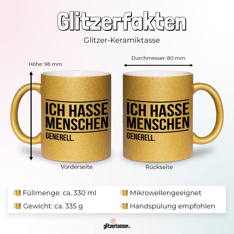 glitzertassen.de® | Ich hasse Menschen | Tasse mit Glitzer |