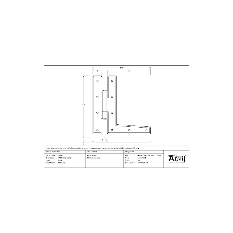 From The Anvil Black 7 Inch HL Hinge (Pair)