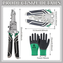 16 in 1 Foldable Wire Stripper, Multifunctional Wire Stripper, Automatic Stripping Tool with Gloves, Cable Stripper for Electrical Installation, Cutting Cables and Wire