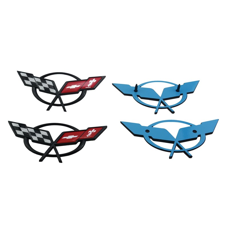 Front Nose & Rear Deck Lid Crossed Flags Emblems Car
